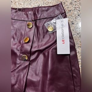 Liz Claiborne faux leather a-line skirt. Petite size 6, eggplant color.